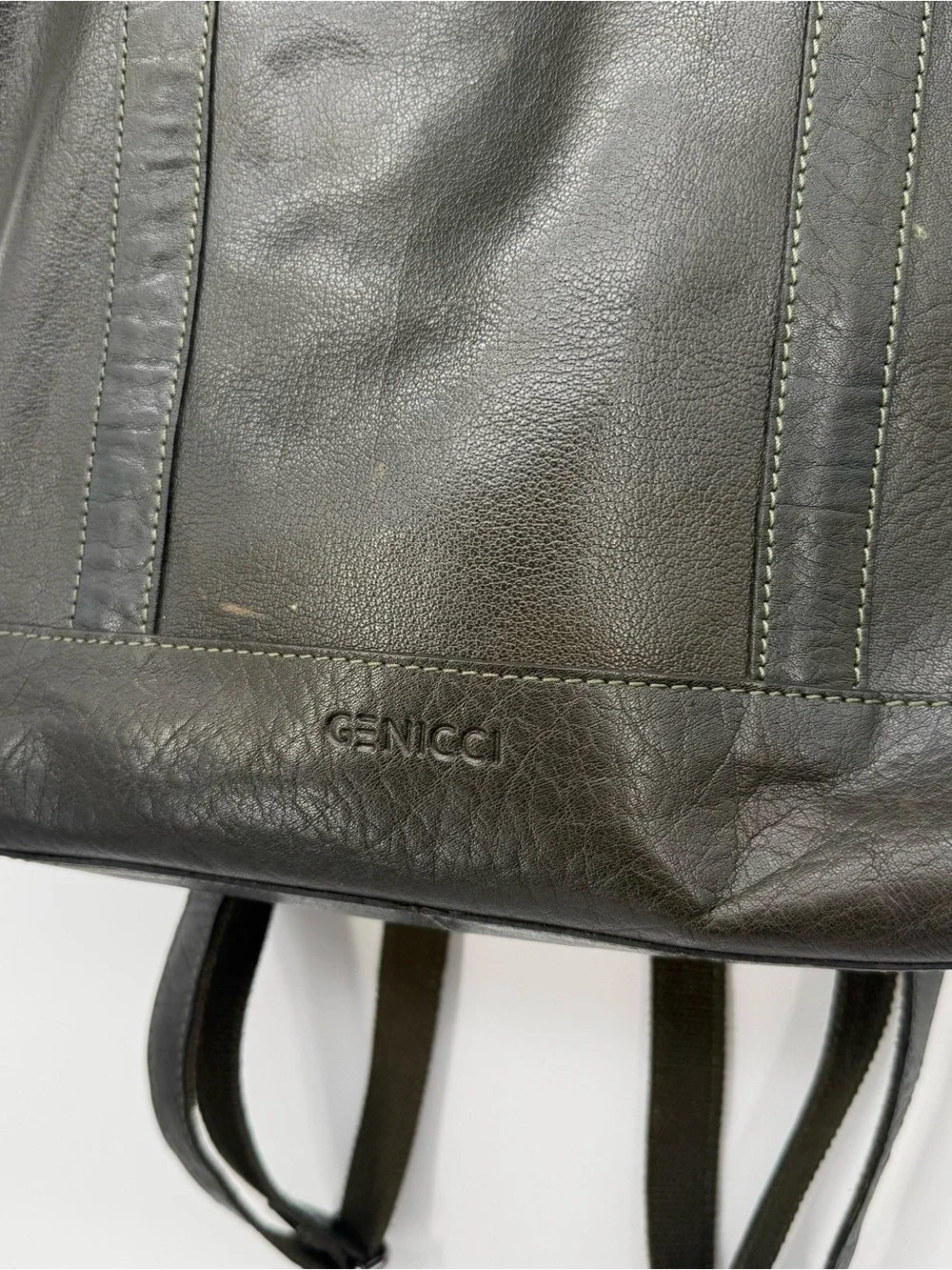 Genicci Olive Leather Structured Backpack Tote Travel Bag Unisex Business India